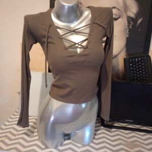 Olive Green Lace-Up Crop Top